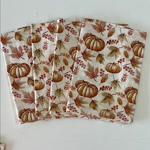 Handcrafted Set of 8 Autumn Pumpkin and Leaf Table Napkins